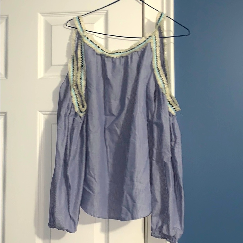 Navy and ivory striped blouse